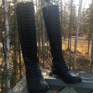 Rosegold Tall Leather Boots with Zipper Details